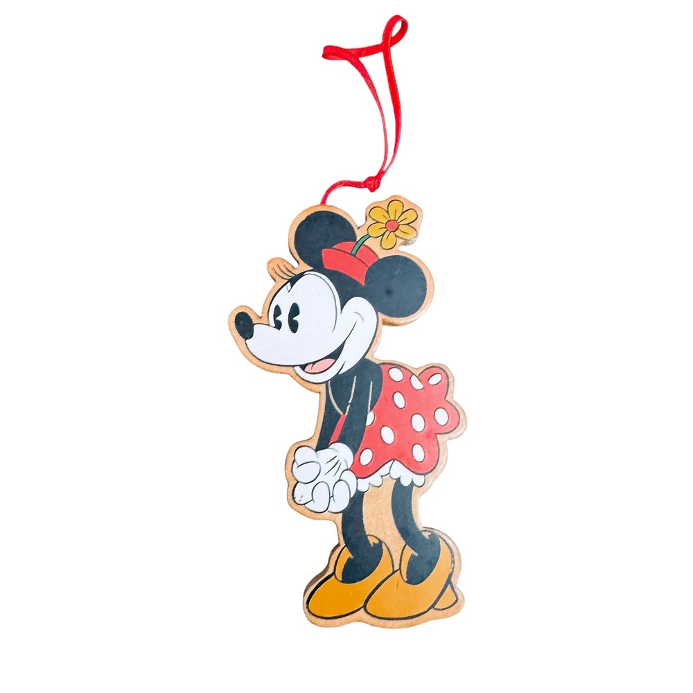 Vintage Minnie‎ Mouse Wooden Christmas Ornament Disney Polka Dot Dress Retro